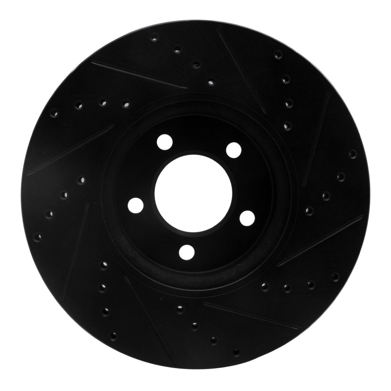 Jaguar S-Type Brake Rotor (1) - Front Left - R1 Concepts - Drilled & Slotted - Black - `06-`08